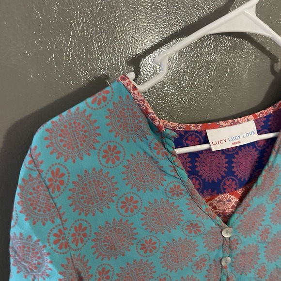 Lucy Lucy Love Shirt Blouse Top Women's Medium Boho Festival Flowy Hippie - Picture 7 of 7